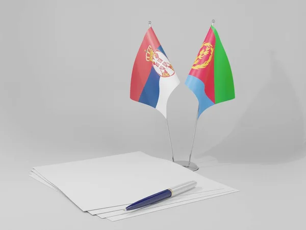 Ερυθραία Σερβία Σημαίες Συμφωνίας Λευκό Φόντο Render — Φωτογραφία Αρχείου