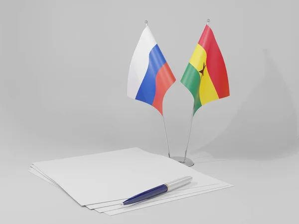 Gana Rússia Bandeiras Acordos Fundo Branco Render — Fotografia de Stock