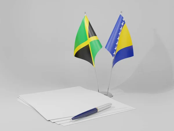 Bosnie Herzégovine Drapeaux Accord Jamaïque Fond Blanc Render — Photo