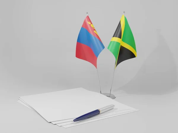 Jamaika Moğolistan Anlaşması Bayrakları Beyaz Arkaplan Render — Stok fotoğraf