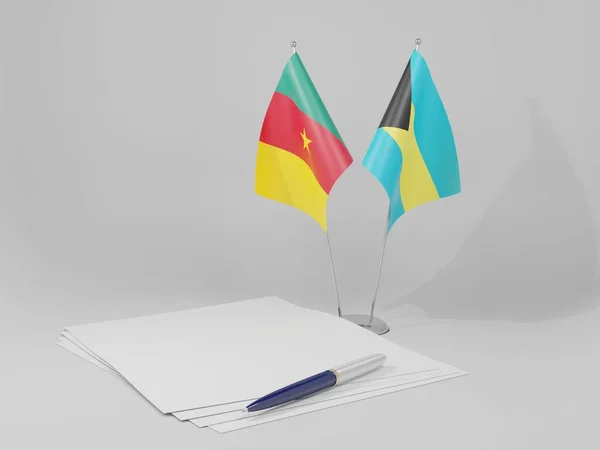 Bahamalar Kamerun Anlaşması Bayrakları Beyaz Arkaplan Render — Stok fotoğraf