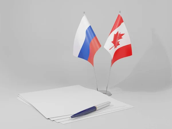 Canadá Banderas Del Acuerdo Rusia Fondo Blanco Render —  Fotos de Stock