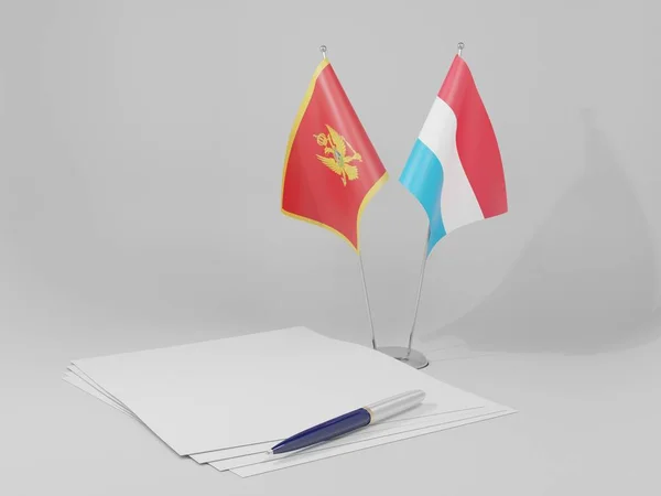 Luxemburgo Montenegro Banderas Del Acuerdo Fondo Blanco Render —  Fotos de Stock