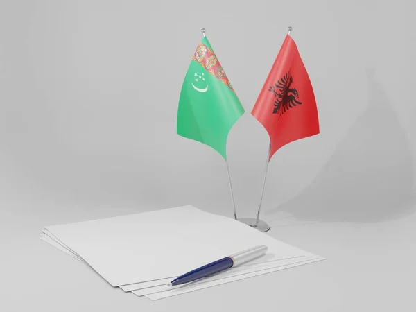 Албания Туркменистан Соглашение Флаги Белый Фон Рендер — стоковое фото