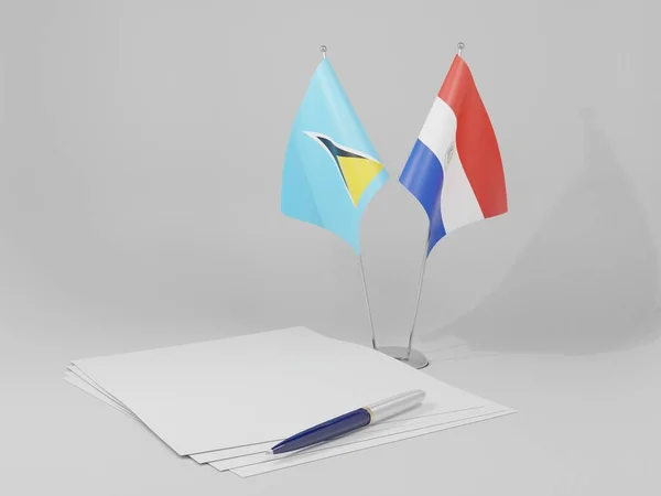 Paragwaj Saint Lucia Flagi Porozumienia Białe Tło Render — Zdjęcie stockowe