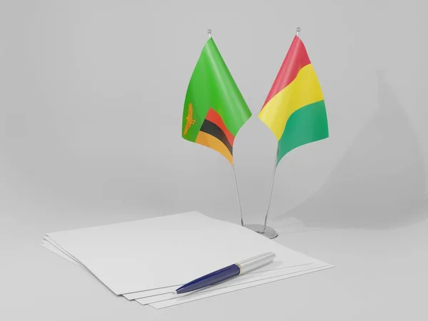 Guinea Zambia Agreement Flags White Background Render — стокове фото