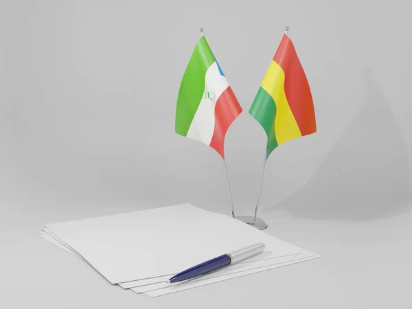 Bolívia Bandeiras Acordo Guiné Equatorial Fundo Branco Render — Fotografia de Stock