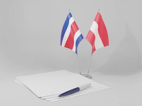Áustria Costa Rica Bandeiras Acordo Fundo Branco Render — Fotografia de Stock
