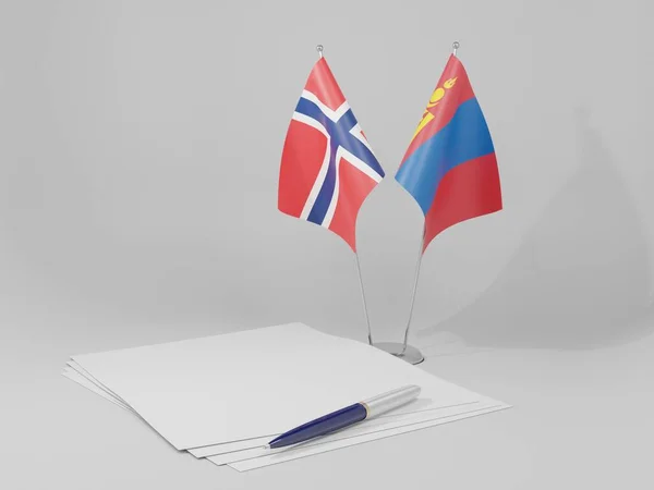 Mongolia Banderas Del Acuerdo Noruega Fondo Blanco Render —  Fotos de Stock