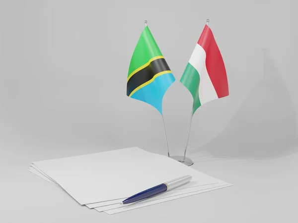 Hungria Acordos Tanzânia Bandeiras Fundo Branco Render — Fotografia de Stock