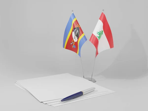 Líbano Banderas Del Acuerdo Swazilandia Fondo Blanco Render —  Fotos de Stock