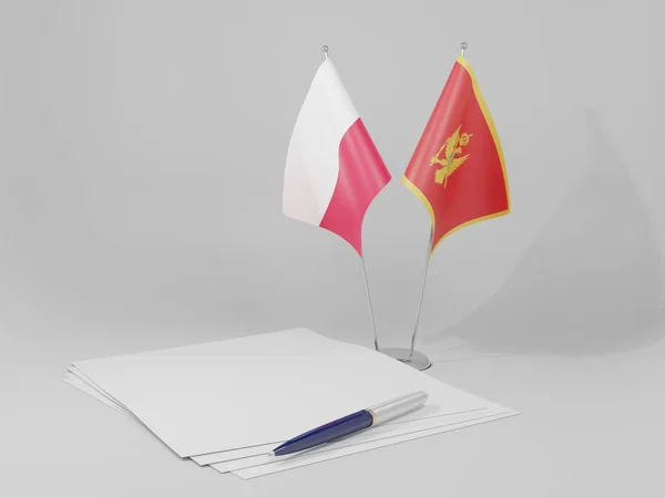 Montenegro Banderas Del Acuerdo Polonia Fondo Blanco Render —  Fotos de Stock