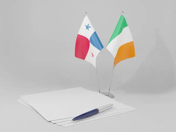 Irlanda Bandeiras Acordo Panamá Fundo Branco Render — Fotografia de Stock