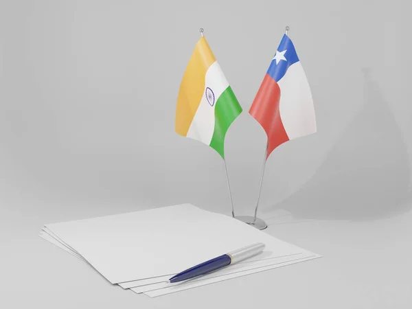 Chile Índia Bandeiras Acordo Fundo Branco Render — Fotografia de Stock
