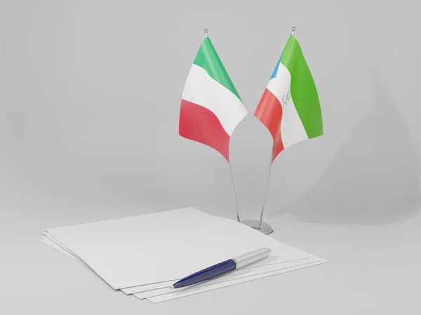 Ekvatorialguinea Italien Avtal Flaggor Vit Bakgrund Render — Stockfoto
