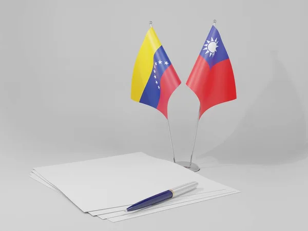 Taiwan Venezuela Agreement Flags White Background Render — Stock Photo, Image