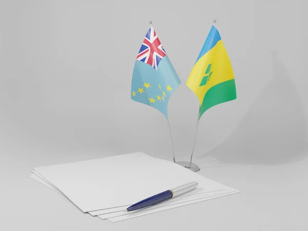 Άγιος Βικέντιος Και Γρεναδίνες Σημαίες Συμφωνία Τουβαλού Λευκό Φόντο Render — Φωτογραφία Αρχείου