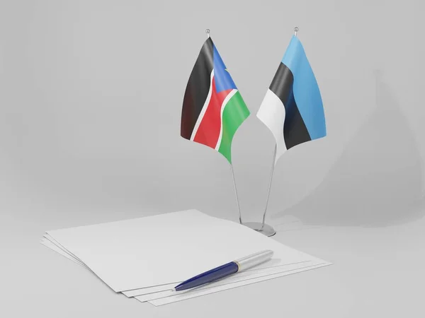 Estonia Banderas Del Acuerdo Sudán Del Sur Fondo Blanco Render — Foto de Stock