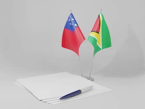 Guyana Samoa Abkommen Flaggen Weißer Hintergrund Render — Stockfoto