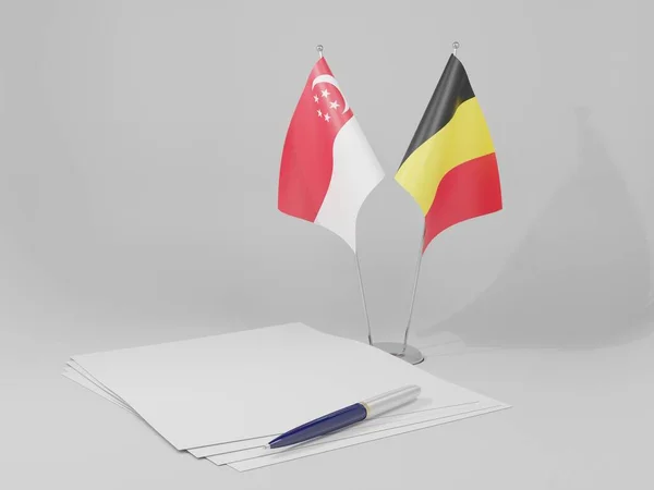 Βέλγιο Συμφωνία Της Σιγκαπούρης Σημαίες Λευκό Φόντο Render — Φωτογραφία Αρχείου