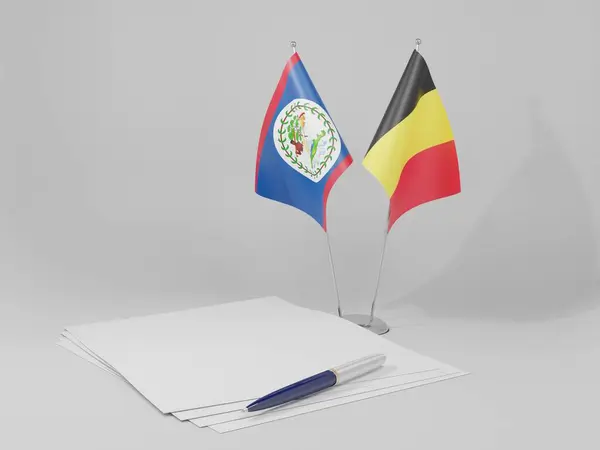Βέλγιο Μπελίζ Σημαίες Συμφωνία Λευκό Φόντο Render — Φωτογραφία Αρχείου