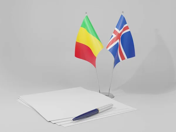 Islandia Banderas Del Acuerdo Malí Fondo Blanco Render —  Fotos de Stock