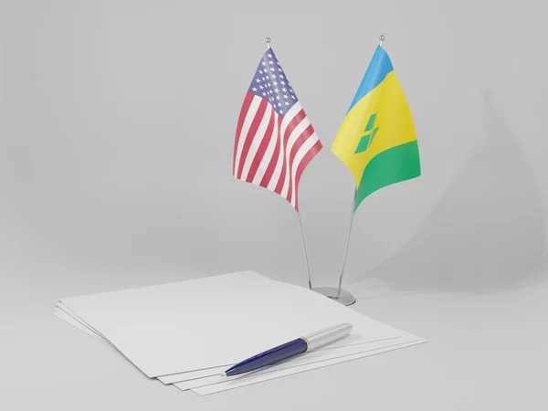 圣文森特和格林纳丁斯 美利坚合众国协定旗帜 白色背景 3D渲染 — 图库照片