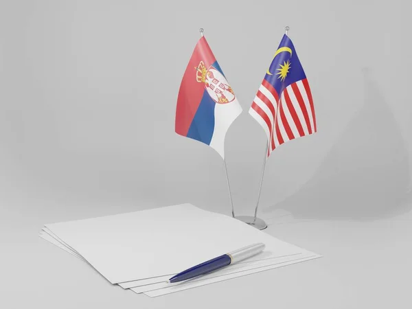 Malajsie Srbsko Dohody Vlajky Bílé Pozadí Vykreslování — Stock fotografie