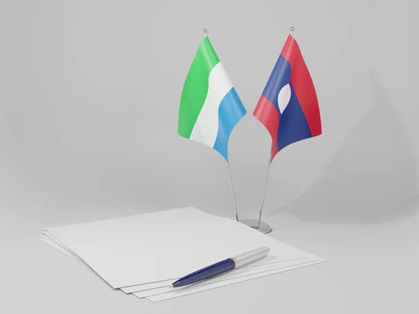 Laos Sierra Leone Drapeaux Accord Fond Blanc Render — Photo