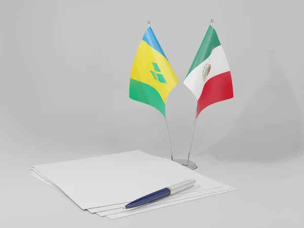 Μεξικό Άγιος Βικέντιος Και Γρεναδίνες Σημαίες Συμφωνία Λευκό Φόντο Render — Φωτογραφία Αρχείου