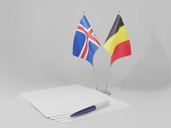 Βέλγιο Συμφωνία Ισλανδίας Σημαίες Λευκό Φόντο Render — Φωτογραφία Αρχείου