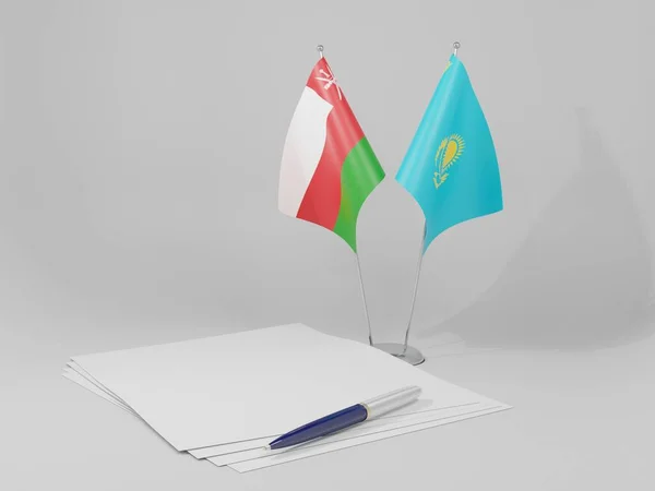 Kazakhstan Oman Drapeaux Accord Fond Blanc Render — Photo