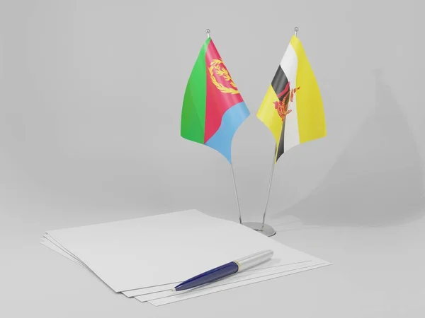 Brunei Eritrea Agreement Flags White Background Render — Stock Photo, Image