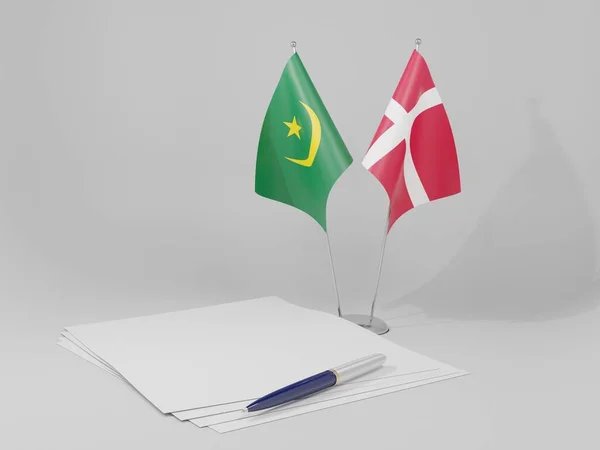 Δανία Μαυριτανία Σημαίες Συμφωνία Λευκό Φόντο Render — Φωτογραφία Αρχείου