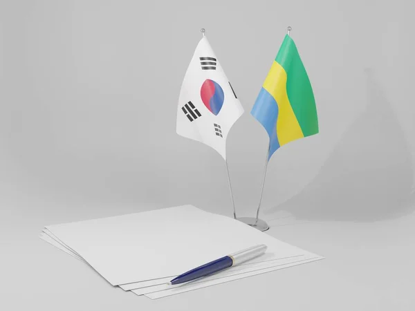 Gabão Acordo Coreia Sul Bandeiras Fundo Branco Render — Fotografia de Stock
