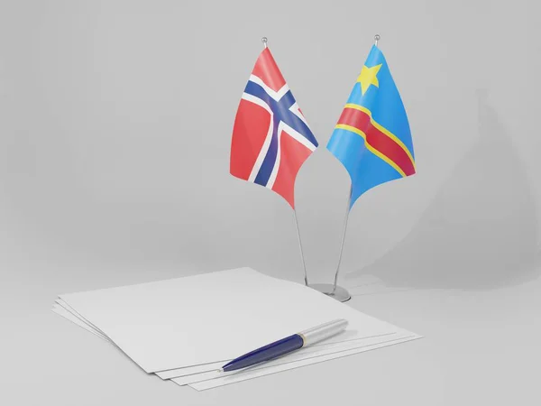 Congo República Democrática Noruega Acordo Bandeiras Fundo Branco Render — Fotografia de Stock