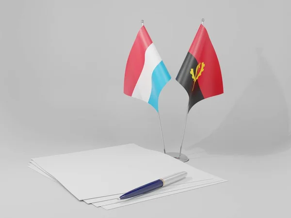 Angola Banderas Del Acuerdo Luxemburgo Fondo Blanco Render —  Fotos de Stock