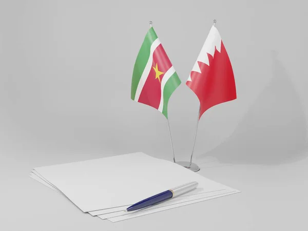 Bahrein Suriname Megállapodás Zászlók Fehér Háttér Render — Stock Fotó