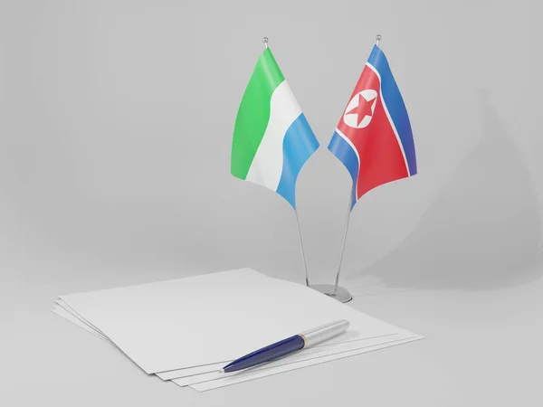 Severní Korea Sierra Leone Agreement Flags Bílé Pozadí Render — Stock fotografie