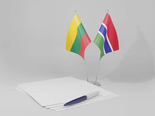 Gambia Banderas Del Acuerdo Lituania Fondo Blanco Render — Foto de Stock