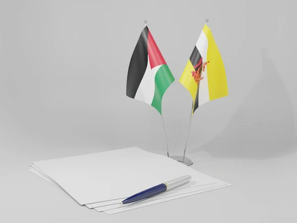 Brunei Jordania Flagi Umowy Białe Tło Render — Zdjęcie stockowe