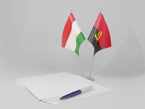 Angola Overeenkomst Van Tadzjikistan Vlaggen Witte Achtergrond Render — Stockfoto