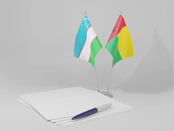 Guinée Bissau Drapeaux Accord Ouzbékistan Fond Blanc Render — Photo