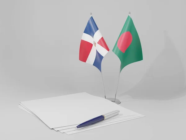 Bangladesz Dominikana Flagi Umowy Białe Tło Render — Zdjęcie stockowe