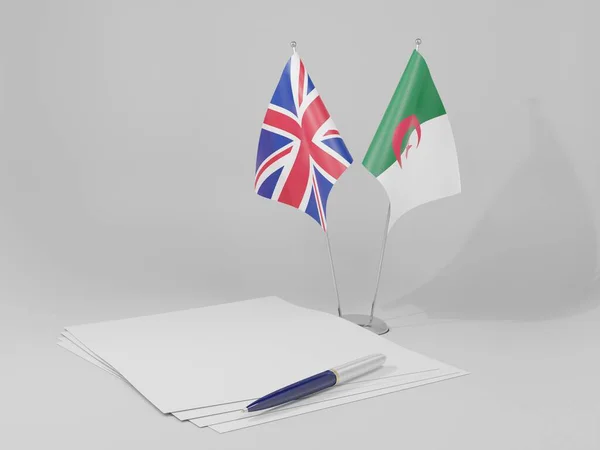 Argelia Banderas Del Reino Unido Acuerdo Fondo Blanco Render —  Fotos de Stock