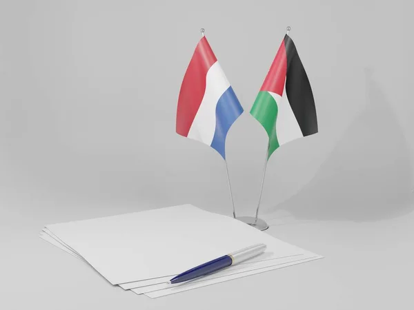 Jordanien Niederlande Vertragsfahnen Weißer Hintergrund Render — Stockfoto
