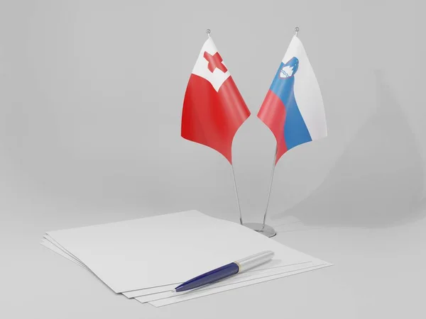 Slovenia Tonga Agreement Flags White Background Render — стокове фото