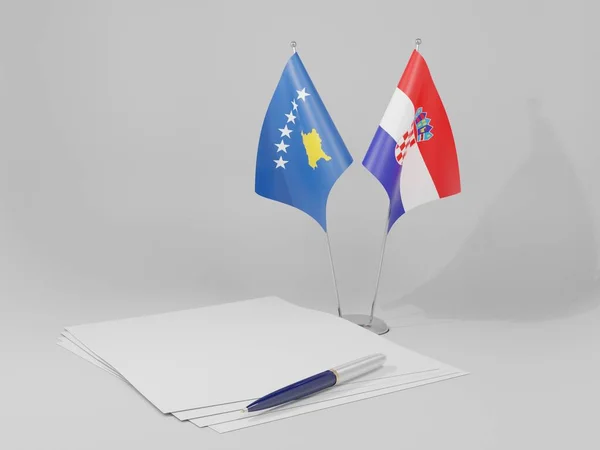 Croatie Drapeaux Accord Kosovo Fond Blanc Render — Photo