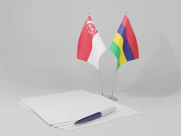 Mauritius Singapur Abkommen Flaggen Weißer Hintergrund Render — Stockfoto