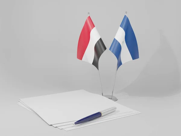 Nicarágua Bandeiras Acordo Iêmen Fundo Branco Render — Fotografia de Stock